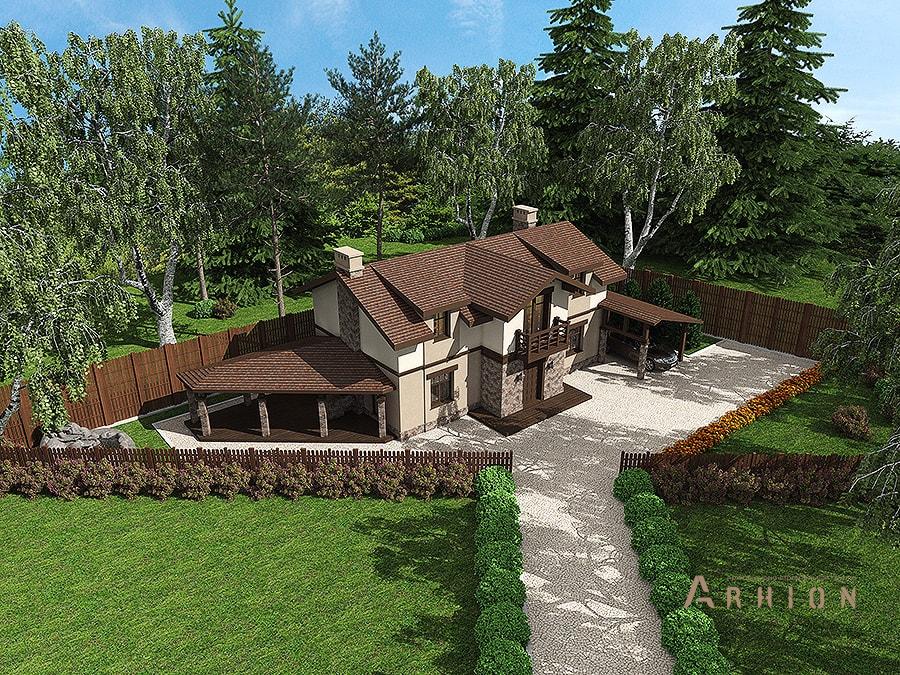 3. Проект двухэтажного дома в европейском стиле с многоскатной кровлей, av-160, площадью - 160 кв c терассой, балконом, гаражом